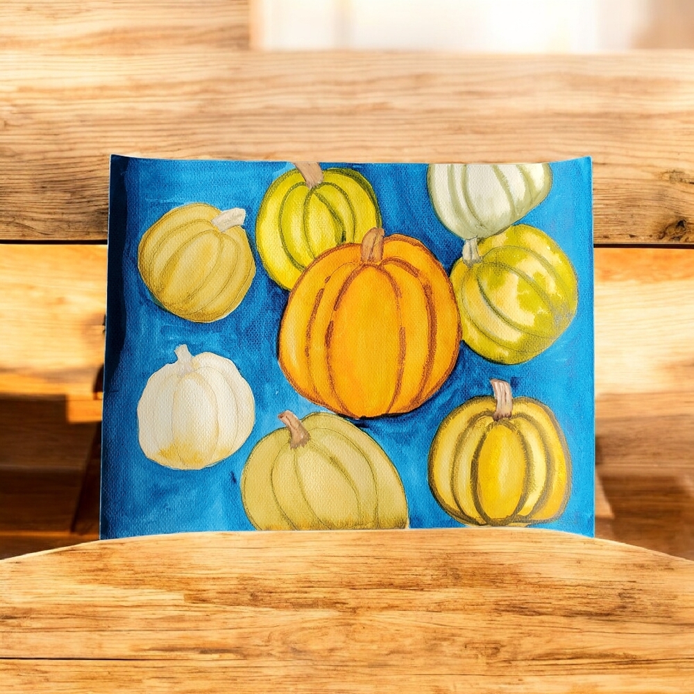 Colorful Pumpkin Art.  9in. X 12in. Watercolor